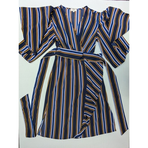 Umgee Dresses & Skirts - UMGEE Multicolored Striped Wrap Tie Ruffle MIDI Dress/Tunic Size Small